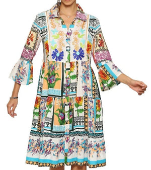 PARSLEY & SAGE Billie Tiered Button-Front Dress - Multi-colored Floral