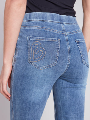 CHARLIE B Cropped Pull-On Jeans with Hem Tab - Medium Blue
