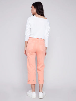 CHARLIE B Cropped Pull-On Twill Jean Pant with Hem Tab - Tangerine