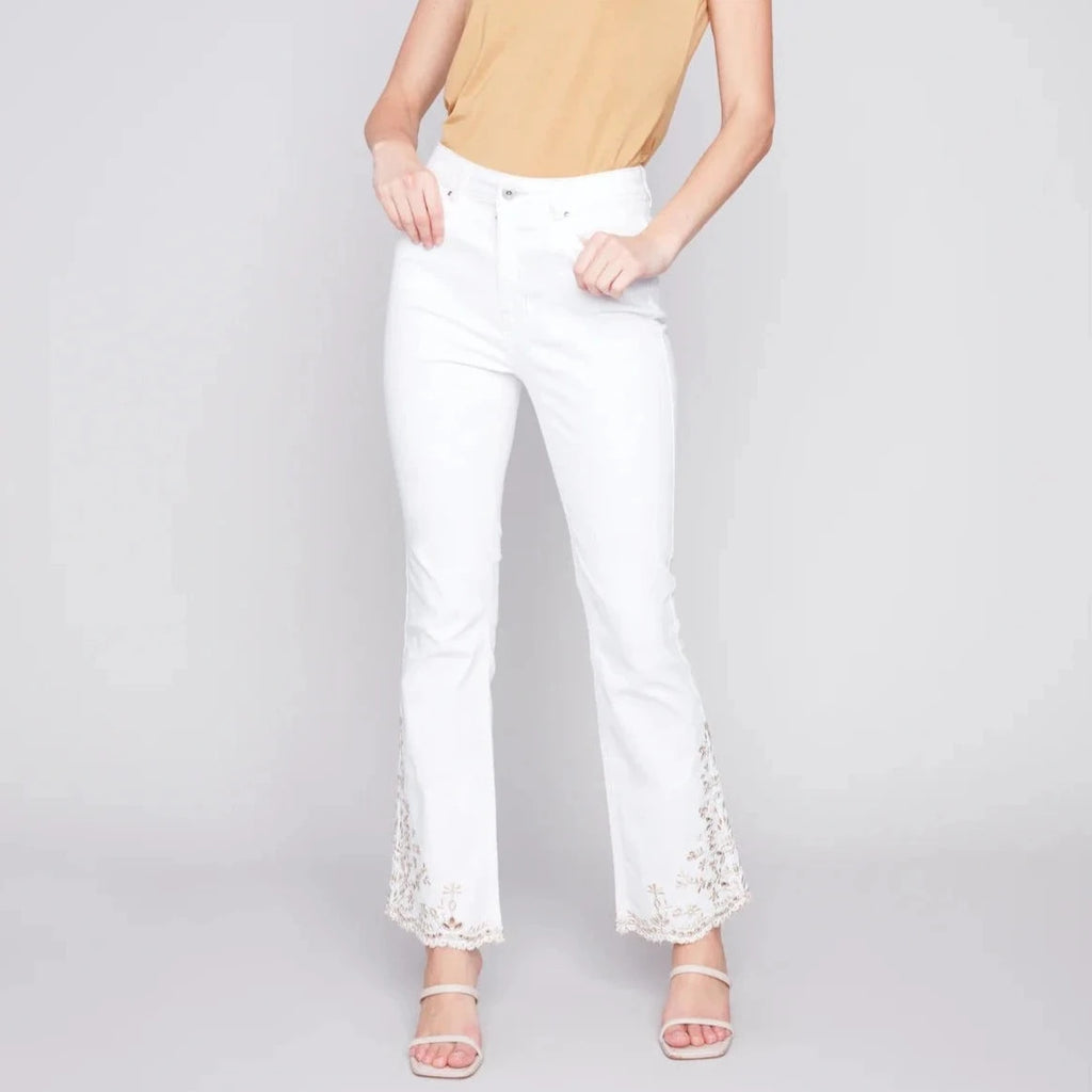 CHARLE B Embroidered Hem Jeans - White