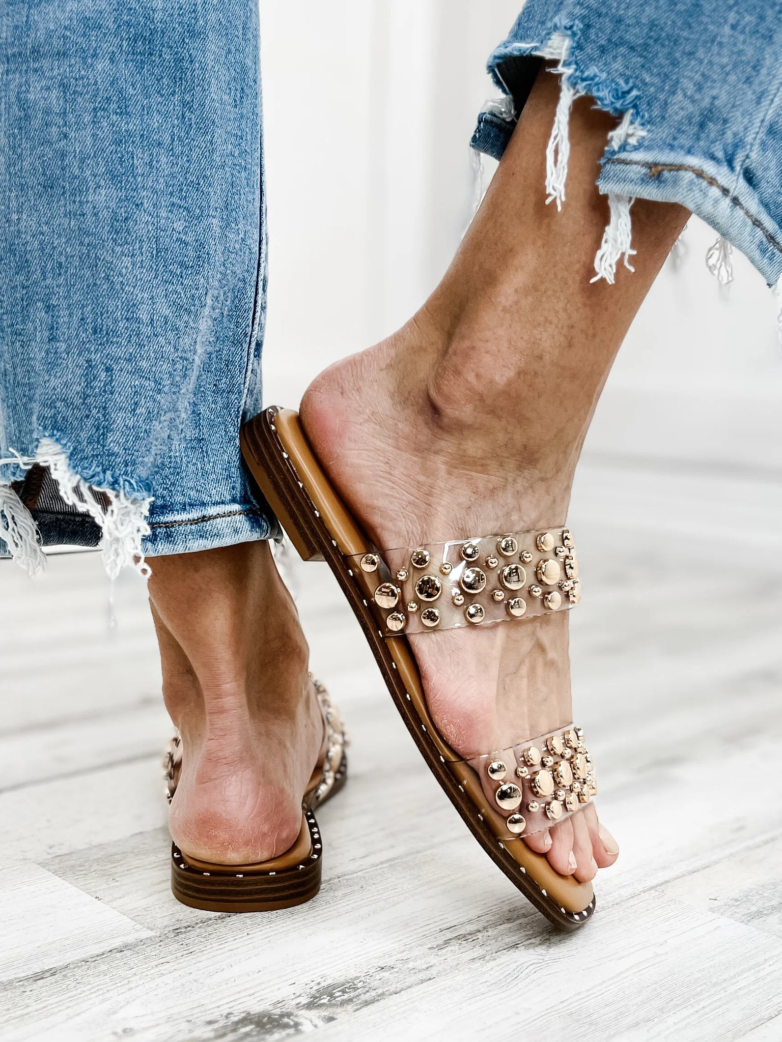 CORKY'S Gold Studded Clear Sandal