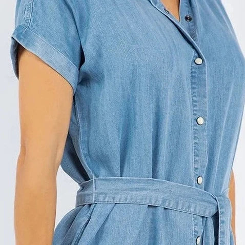 PAPARAZZI Tencel Denim Short Sleeve Shirt Dress w/Belt - SALE ITEM