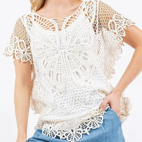 PAPARAZZI Crochet Butterfly Tunic Top - Unlined White