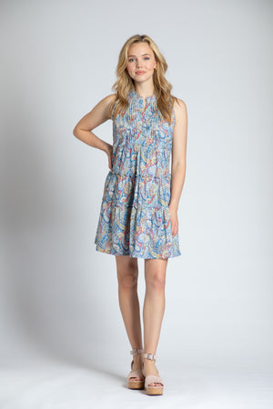 APNY Sleeveless Dress - Multi-colored Blue Print