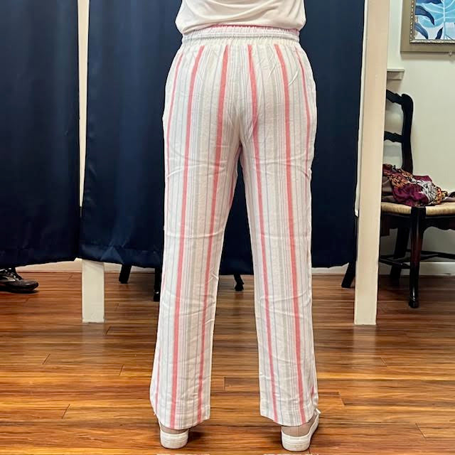 MARISSA OLIVIA Linen Multi-colored Stripe Pant - White