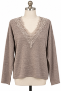 HYFVE- Taupe Long Sleeve w/ Lace Trim
