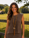 SHE and SKY- Peplum Suede Choc. Brown Top