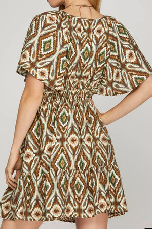 SHE + SKY - Brown Print Mini Dress