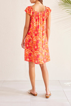 TRIBAL Short Cap Sleeve Dress with Tassels - Raspberry Floral