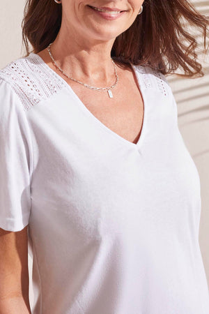 TRIBAL White T-Shirt Top with Lace Back - White