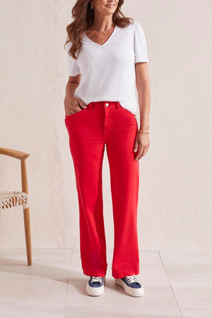 TRIBAL Red Fly Front Super Stretchy Pant - Red