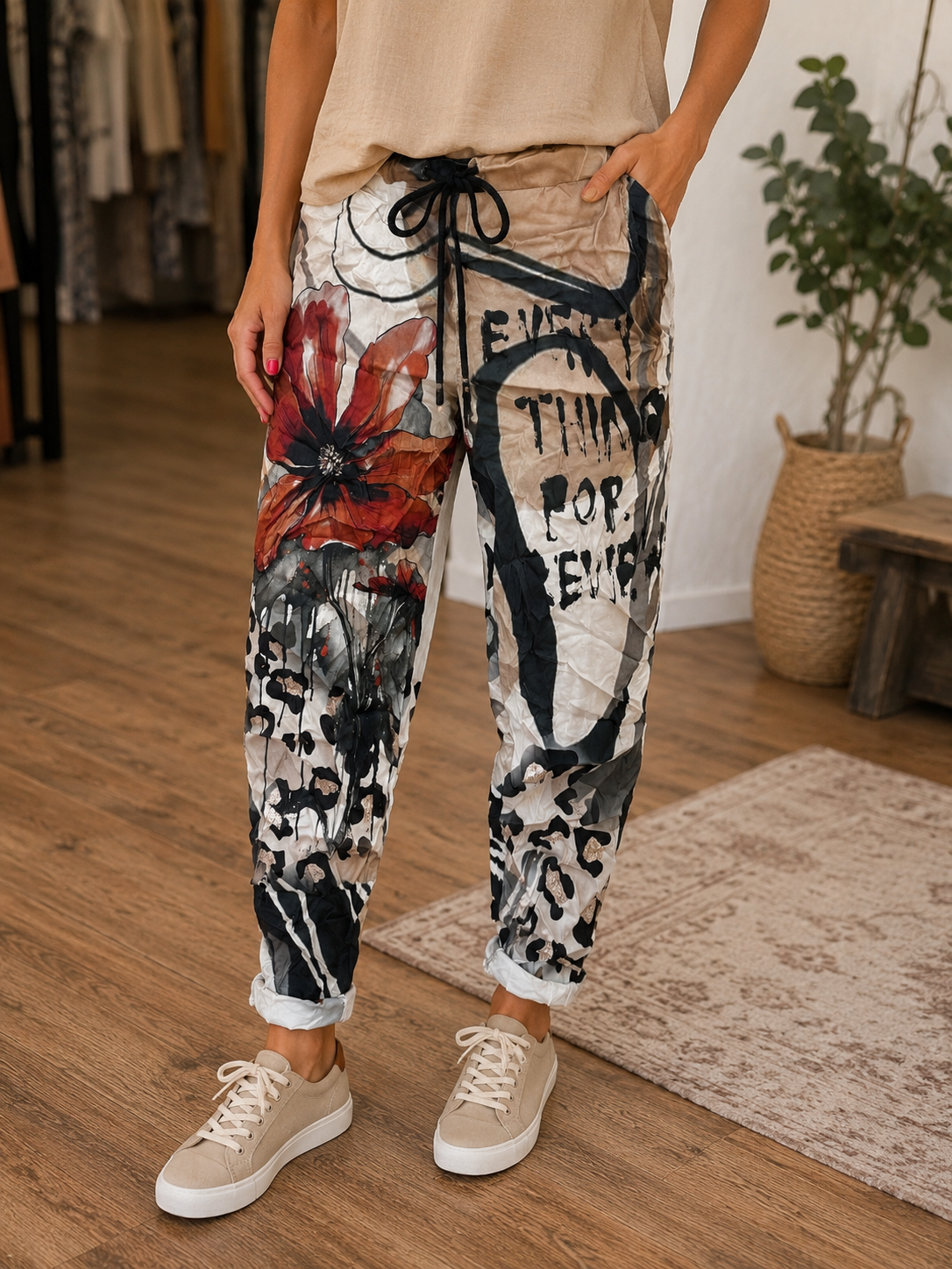GIGI MODA- Multi Colored Black Pant