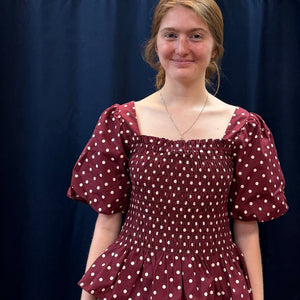 SHE + SKY - Polka Dot Wine Color Top