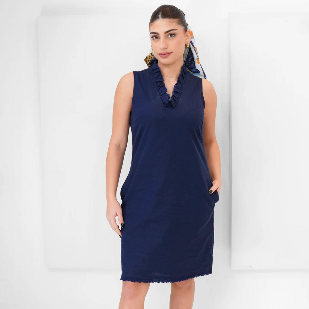 CARRE NOIR - Navy V-neck Dress