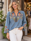 Avani- Embroidered Denim Top