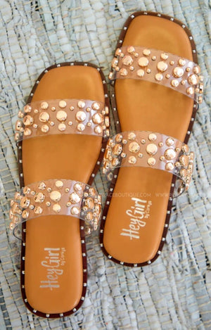 CORKY'S Gold Studded Sandal - Clear