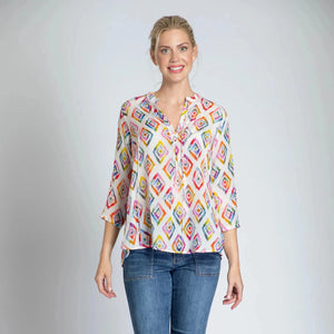 APNY V-neck Blouse with Tassels - Geo Multi-colored Print