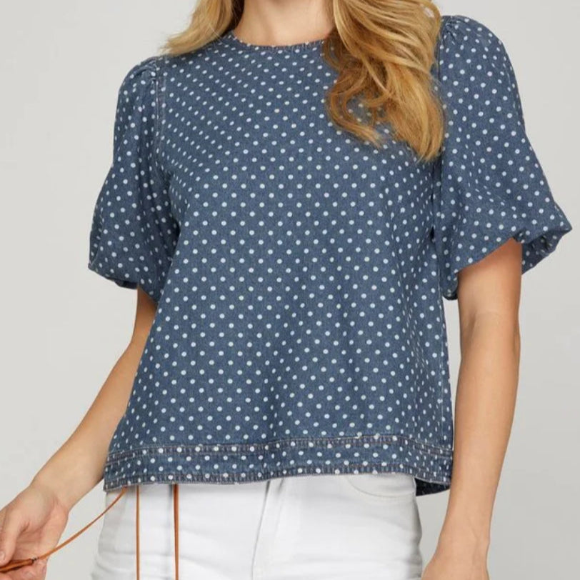 SHE & SKY - Polka Dot Puffy Sleeved Top