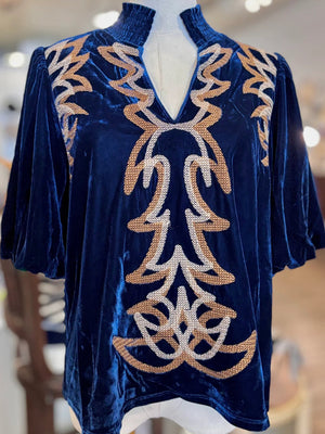THML - Navy Velvet Top