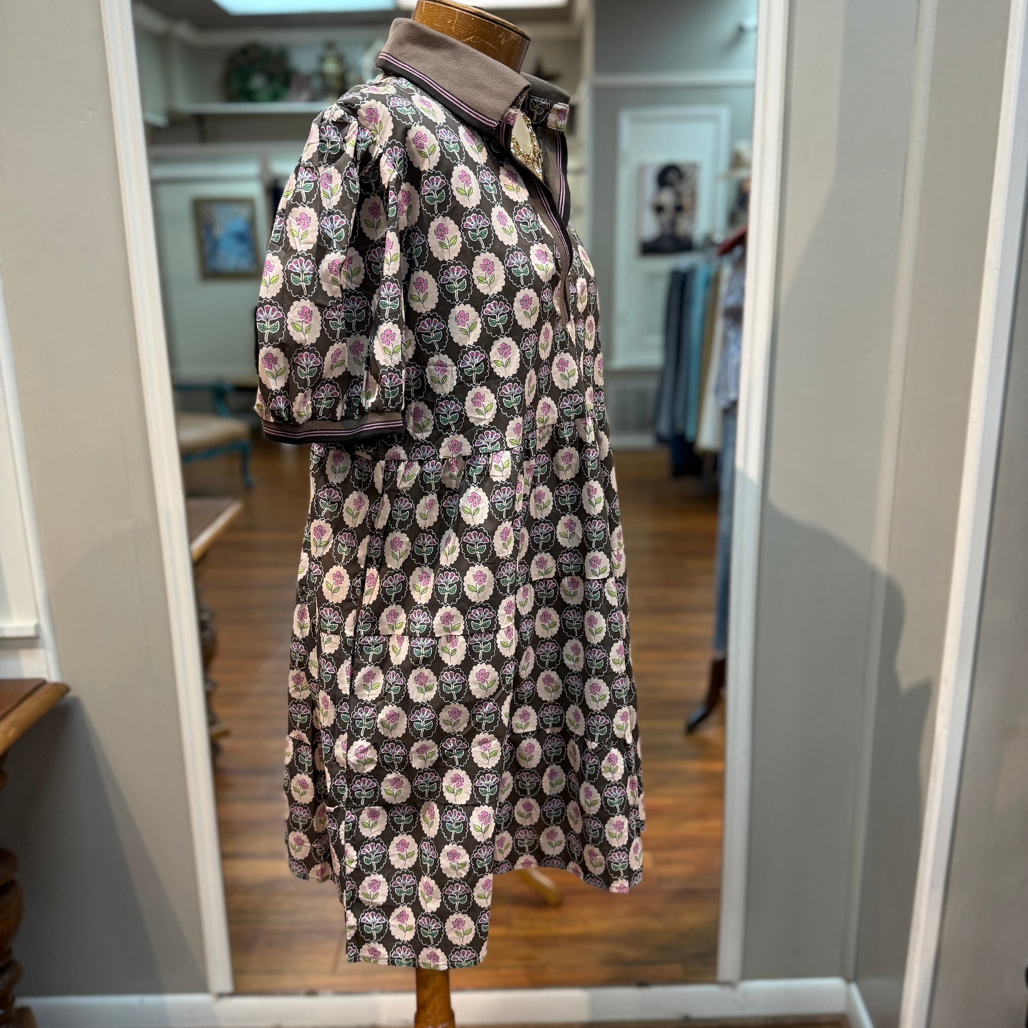 SHE + SKY - Rib Collar Puff Sleeve Dress