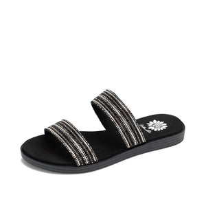 YELLOWBOX Dinda Slide Sandal - Black Silver Stripe
