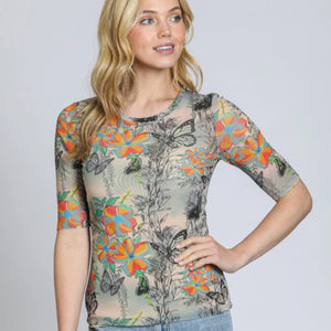 APNY - Butterfly Multi Color Mesh Top
