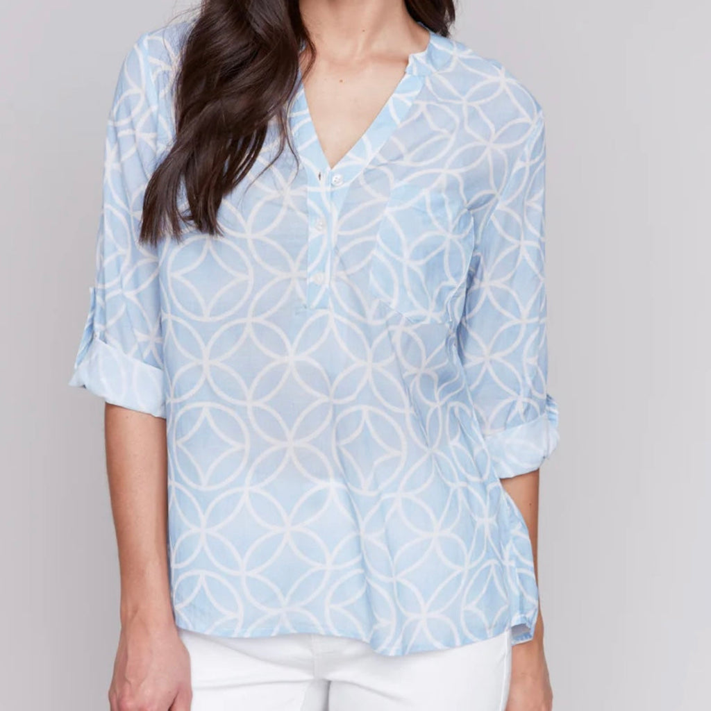 CHARLIE B - Light Blue Print Top
