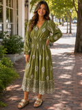 SHE and SKY- Green Printed Maxi Dress
