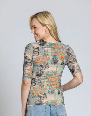 APNY - Butterfly Multi Color Mesh Top