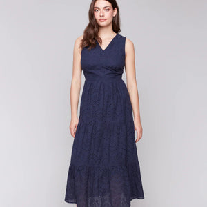 CHARLIE B - Long Navy Eyelet Dress