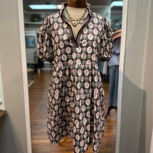 SHE + SKY - Rib Collar Puff Sleeve Dress