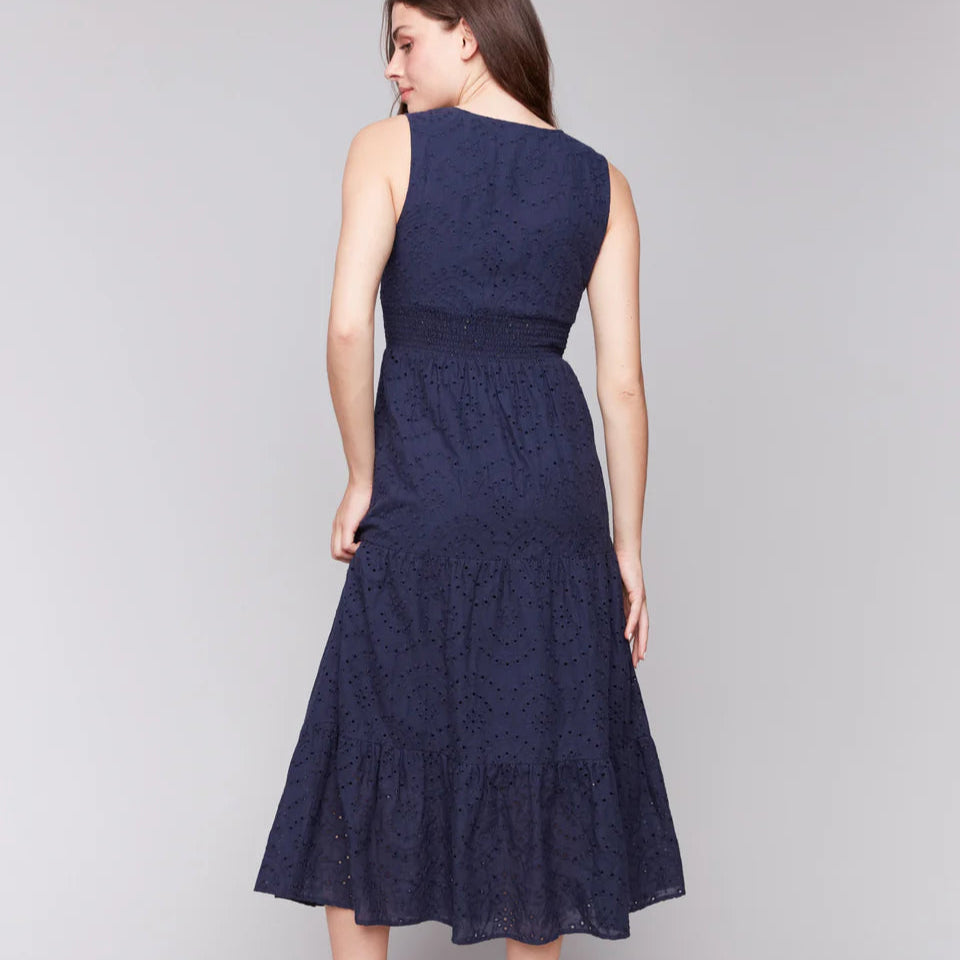 CHARLIE B - Long Navy Eyelet Dress