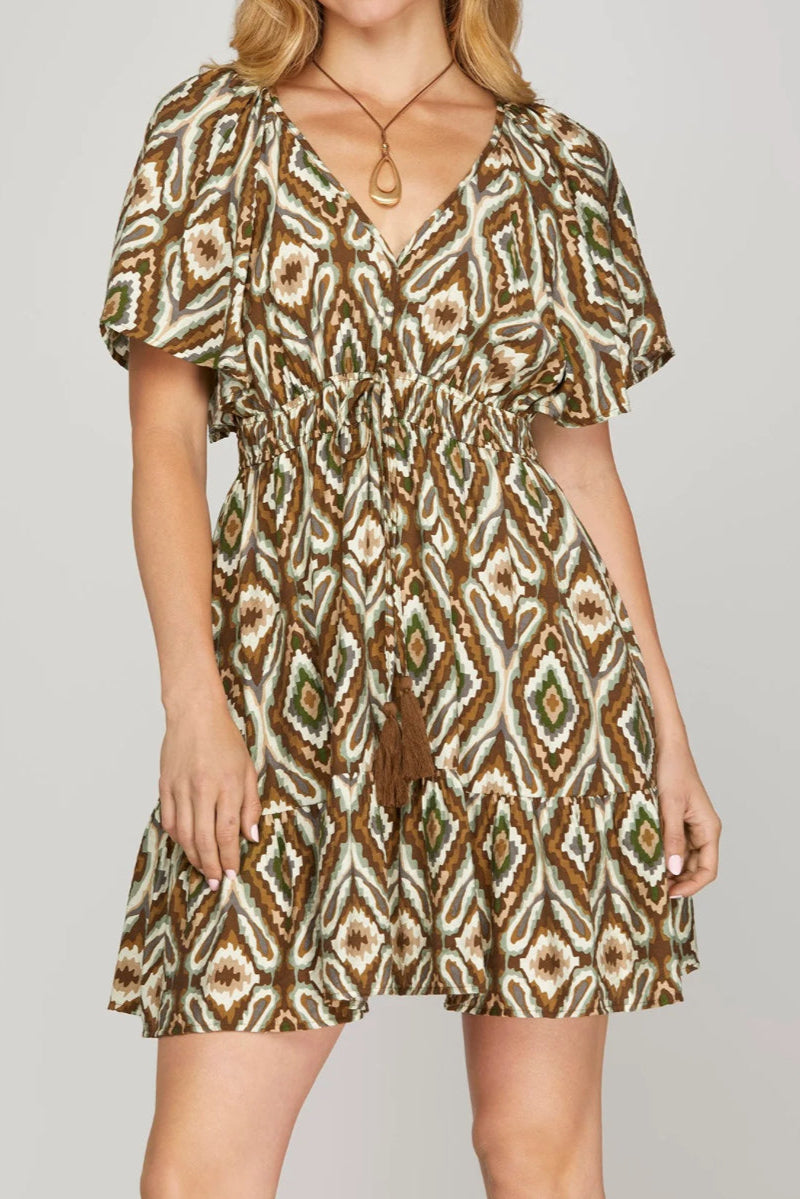 SHE + SKY - Brown Print Mini Dress