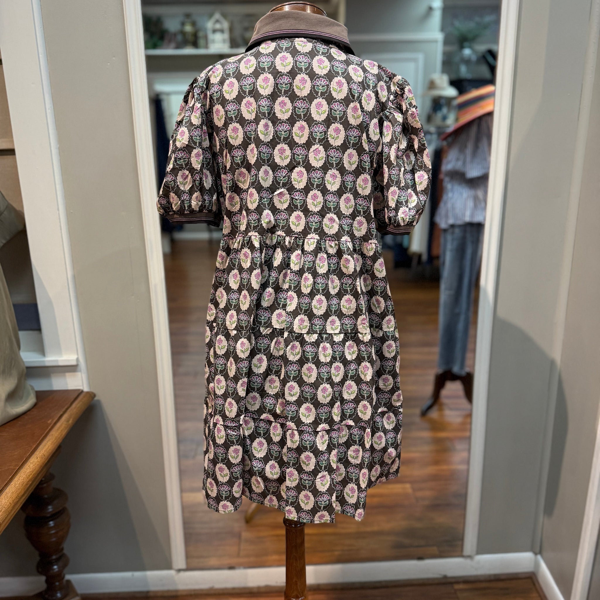 SHE + SKY - Rib Collar Puff Sleeve Dress