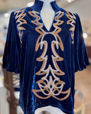 THML - Navy Velvet Top