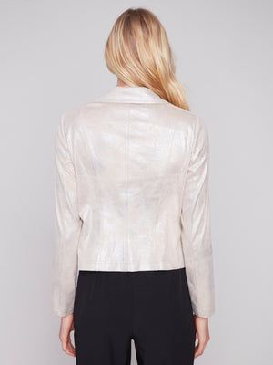 CHARLIE B Champagne Silver Foil Faux Leather Jacket