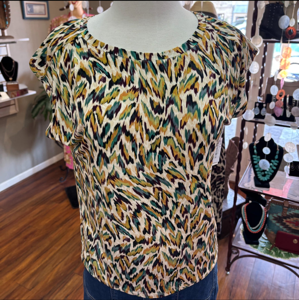 LIVERPOOL- Green & Gold Print Top