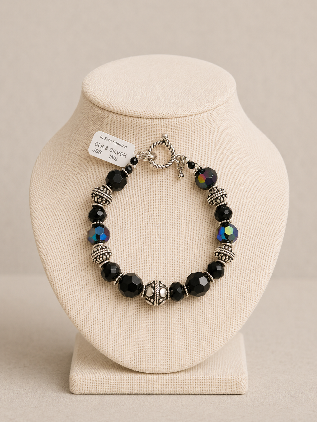 8" Black and Silver Stone Bracelet (Made by Mary)