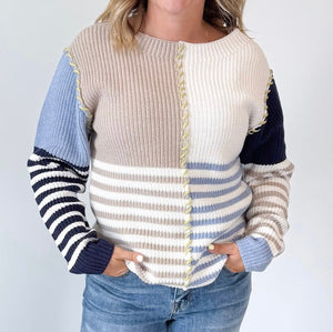 TRIBAL - Blue Beige Striped Sweater