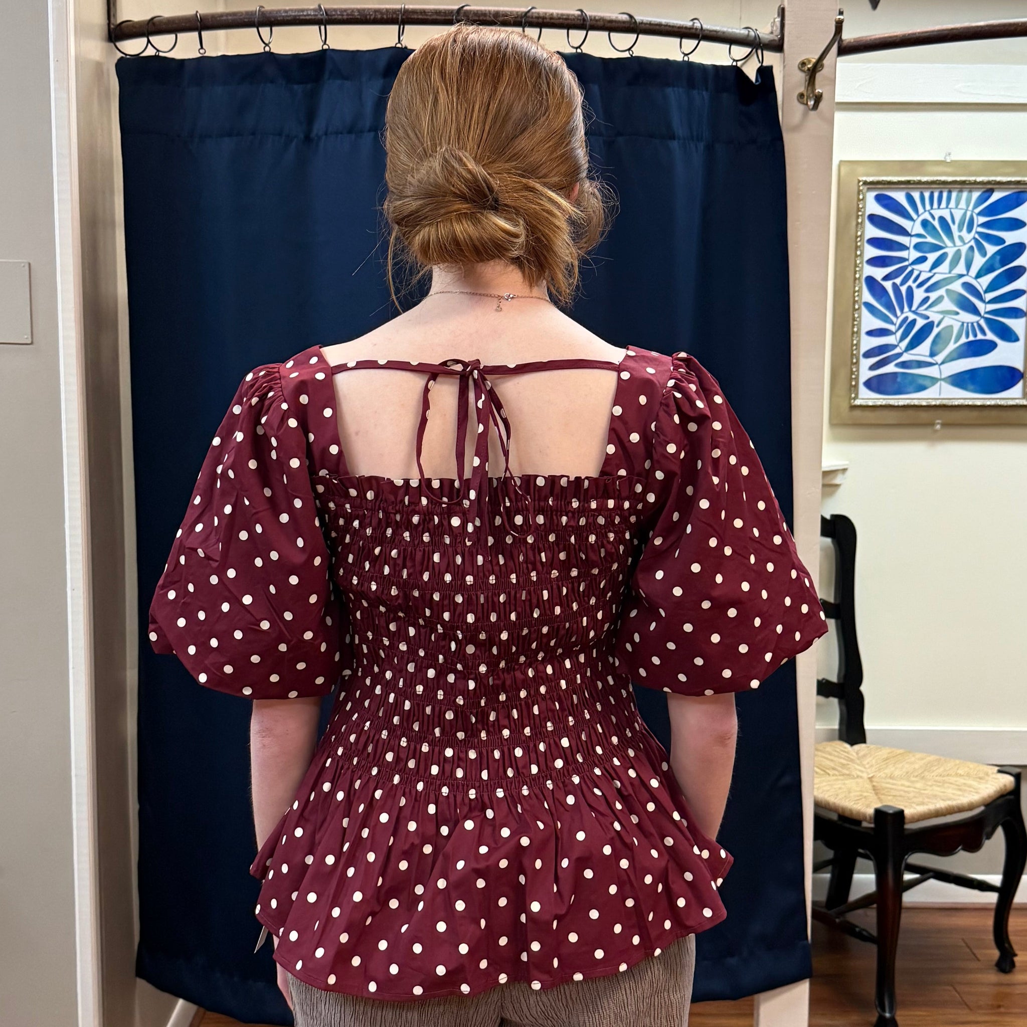 SHE + SKY - Polka Dot Wine Color Top