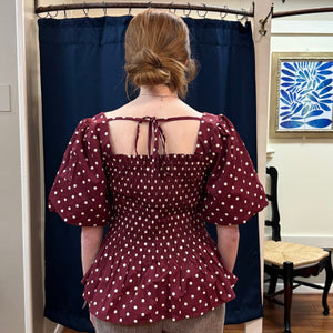 SHE + SKY - Polka Dot Wine Color Top