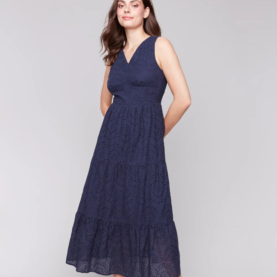 CHARLIE B - Long Navy Eyelet Dress