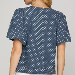 SHE & SKY - Polka Dot Puffy Sleeved Top