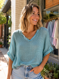 #1 LOOKMODE- Turquoise Linen Top