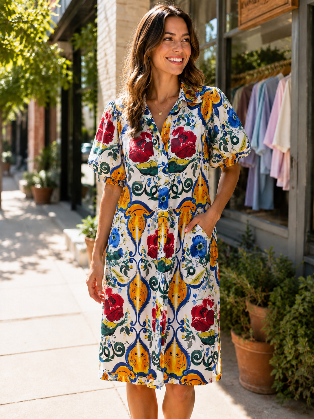 #2 APNY- Bright Print Dress with Bubble Sleeve