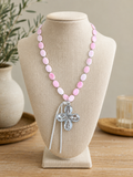 #8 J COON- Pink Stone Necklace w/ Cross 20"