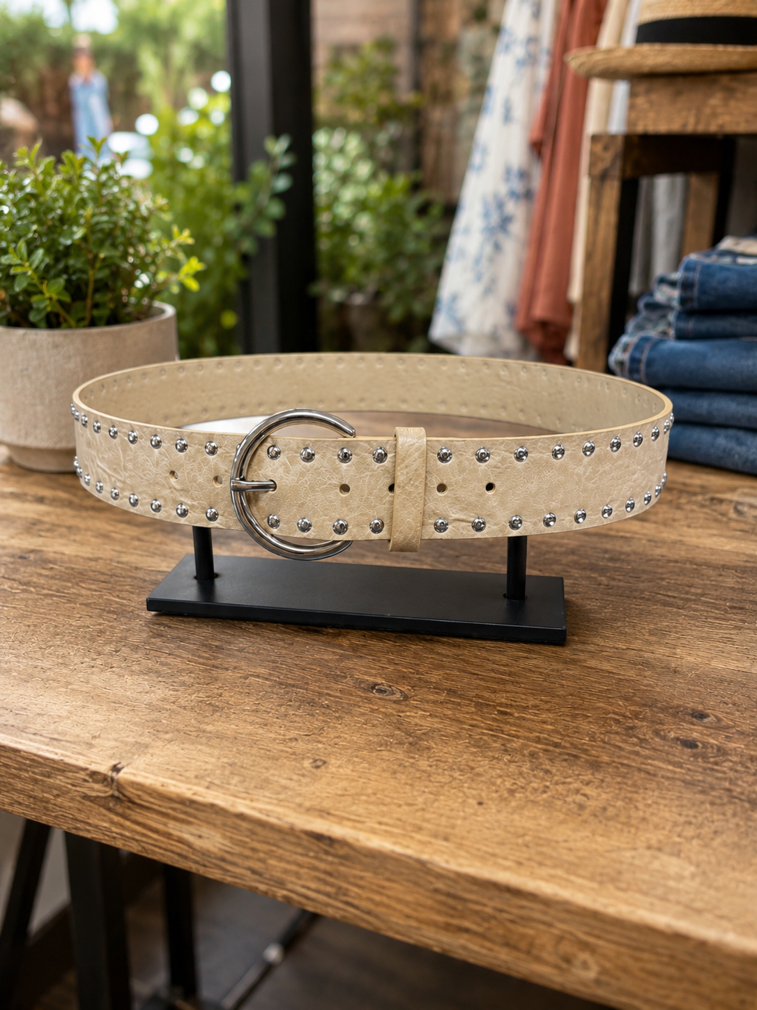 #2 FAME- Khaki Studded Belt