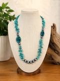 #6 In Step Fashion- Green Stone Necklace 27"