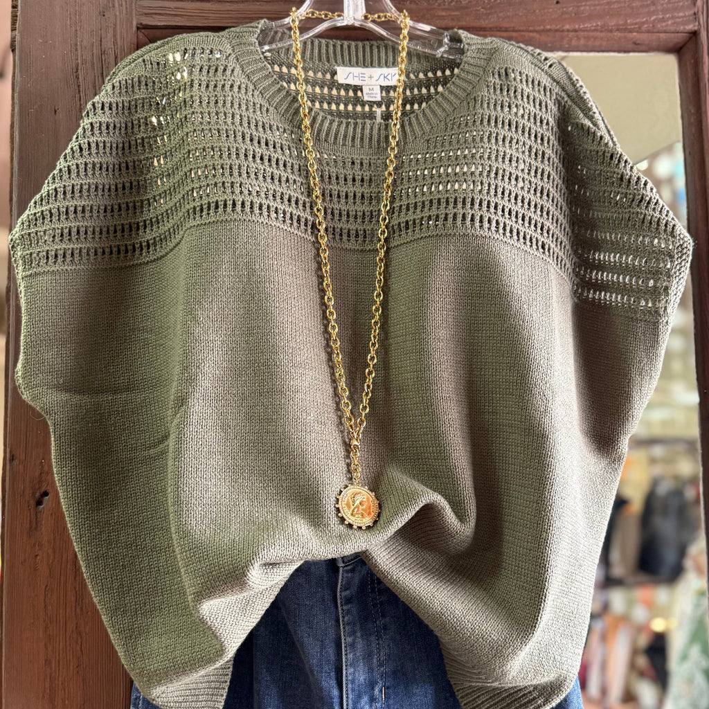 SHE & SKY - Olive Dolman Sleeve Knit Sweater
