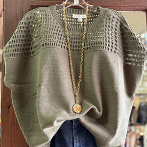 SHE & SKY - Olive Dolman Sleeve Knit Sweater